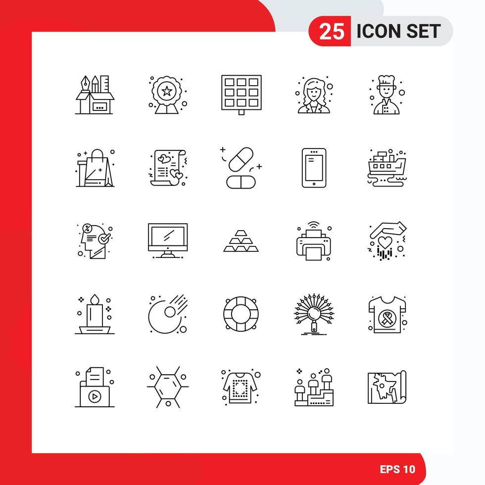 Universal Icon Symbols Group of 25 Modern Lines of chef scientist rating researcher academic Editable Vector Design Elements