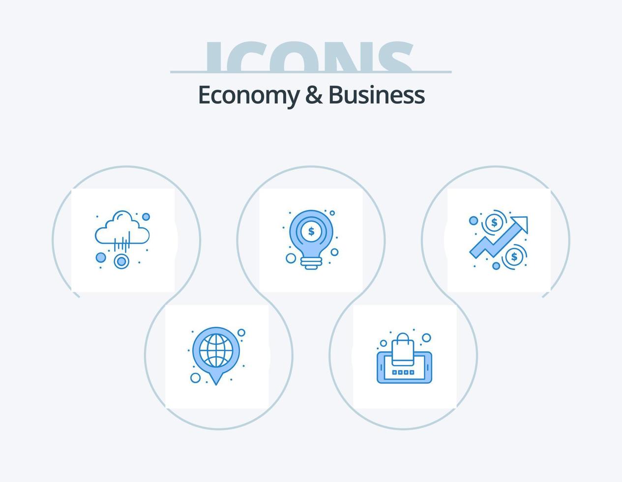 Economy And Business Blue Icon Pack 5 Icon Design. graph. light. cloud. seo. idea vector