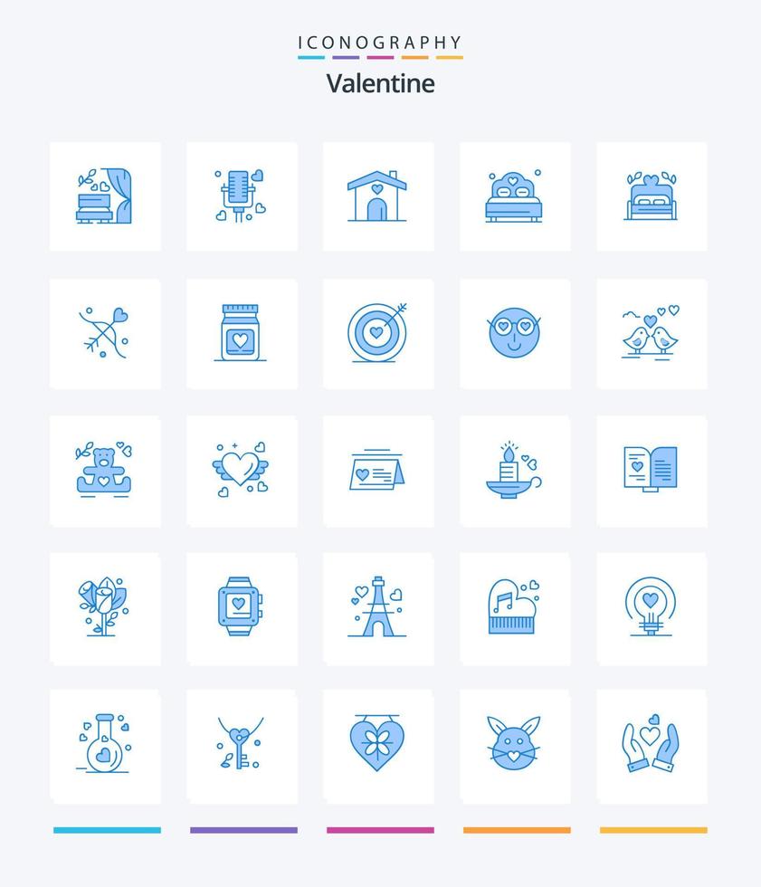 Creative Valentine 25 Blue icon pack  Such As love. wedding. home. heart. bed vector