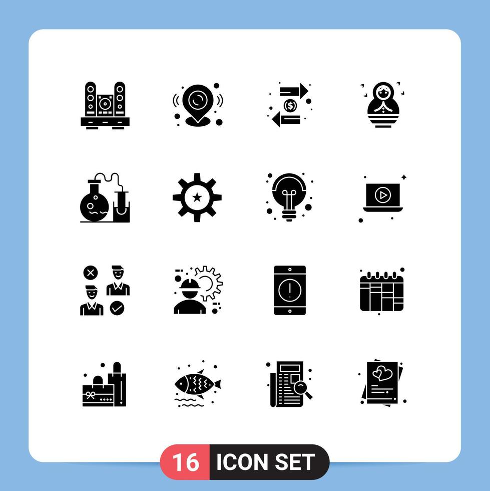 Mobile Interface Solid Glyph Set of 16 Pictograms of tube child map pin baby finance Editable Vector Design Elements