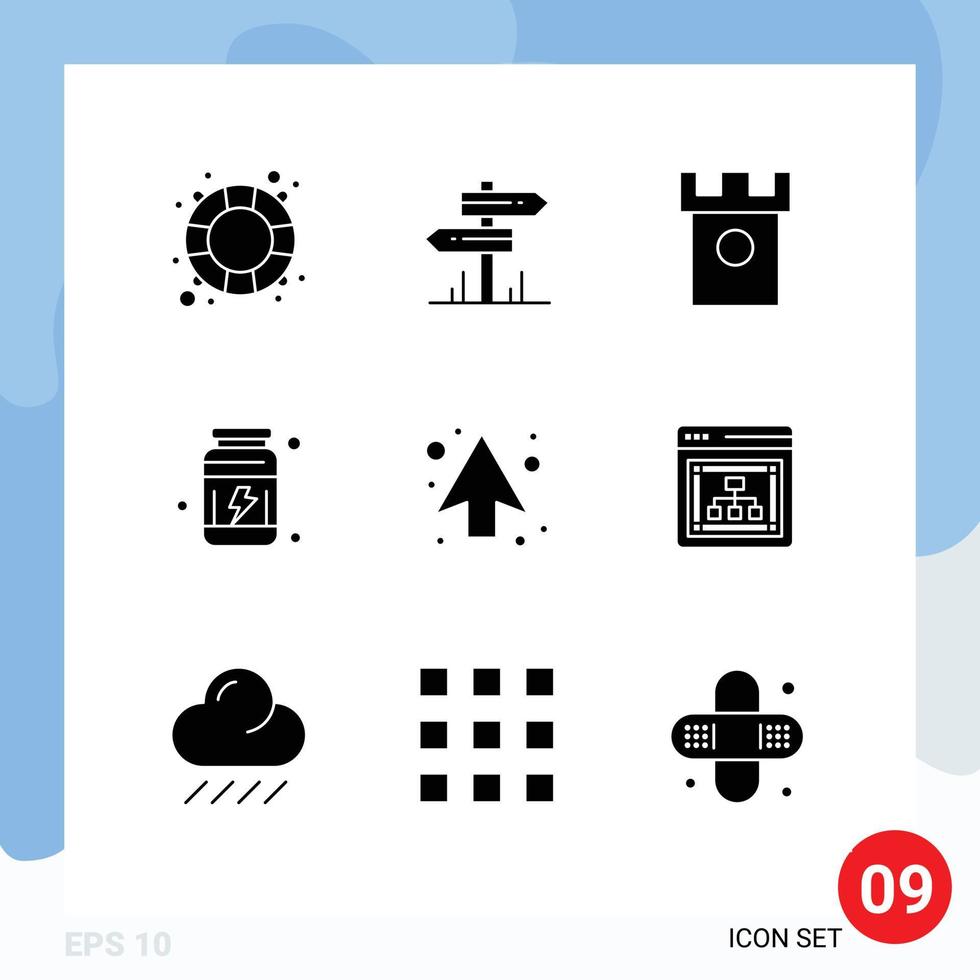 9 Universal Solid Glyph Signs Symbols of arrow supplement ancient proteins historic Editable Vector Design Elements