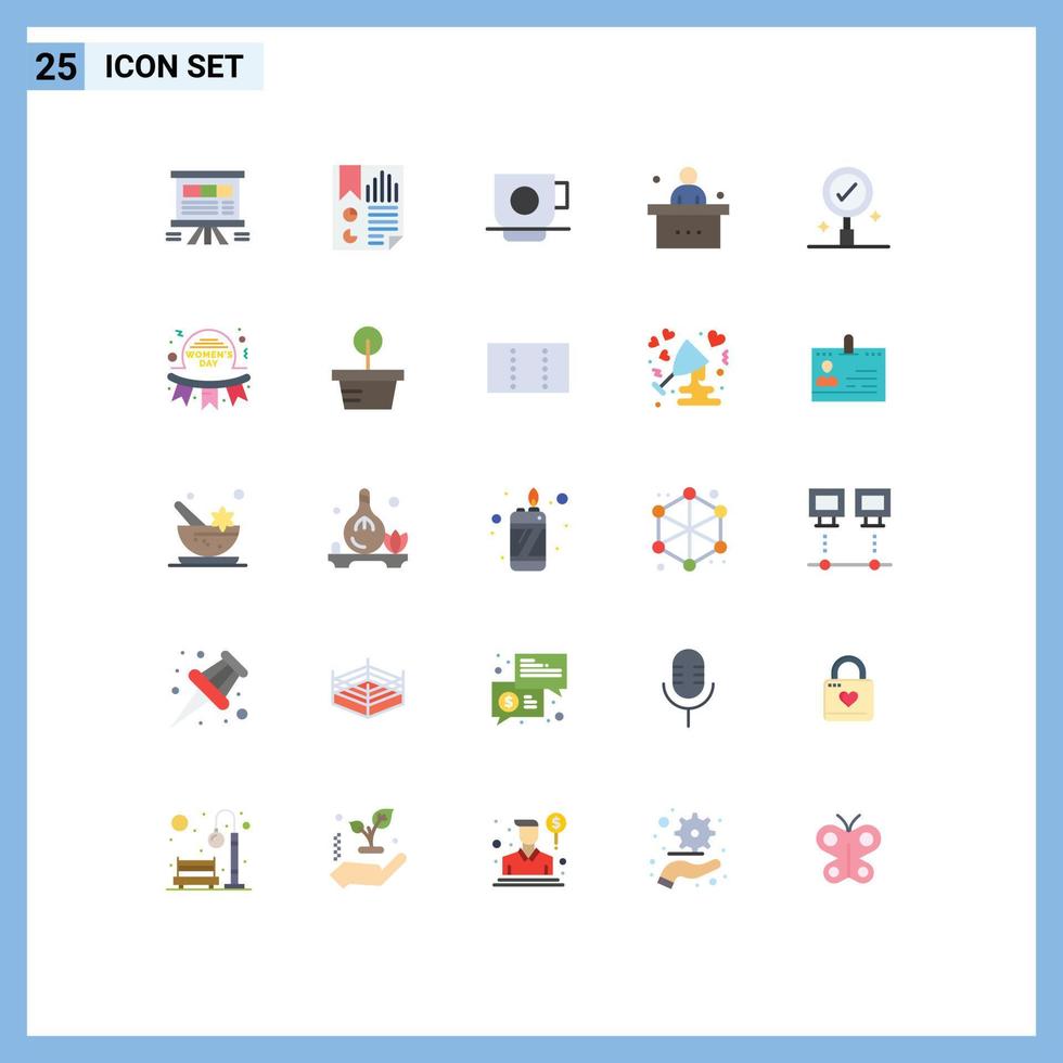 User Interface Pack of 25 Basic Flat Colors of student desk page classroom cup Editable Vector Design Elements