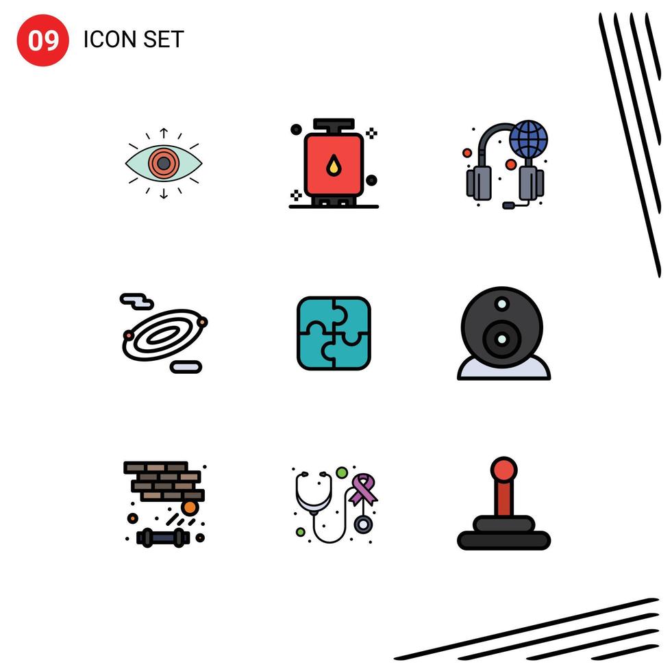 User Interface Pack of 9 Basic Filledline Flat Colors of parts space tank science world Editable Vector Design Elements