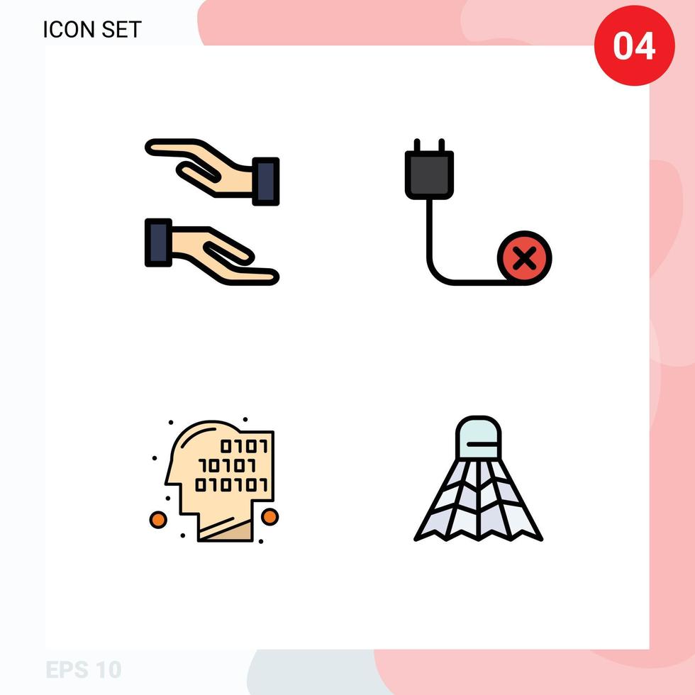 paquete de línea de vector editable de 4 colores planos de línea de llenado simple de computadoras de código de cuidado reconocimiento desconectado elementos de diseño de vector editable