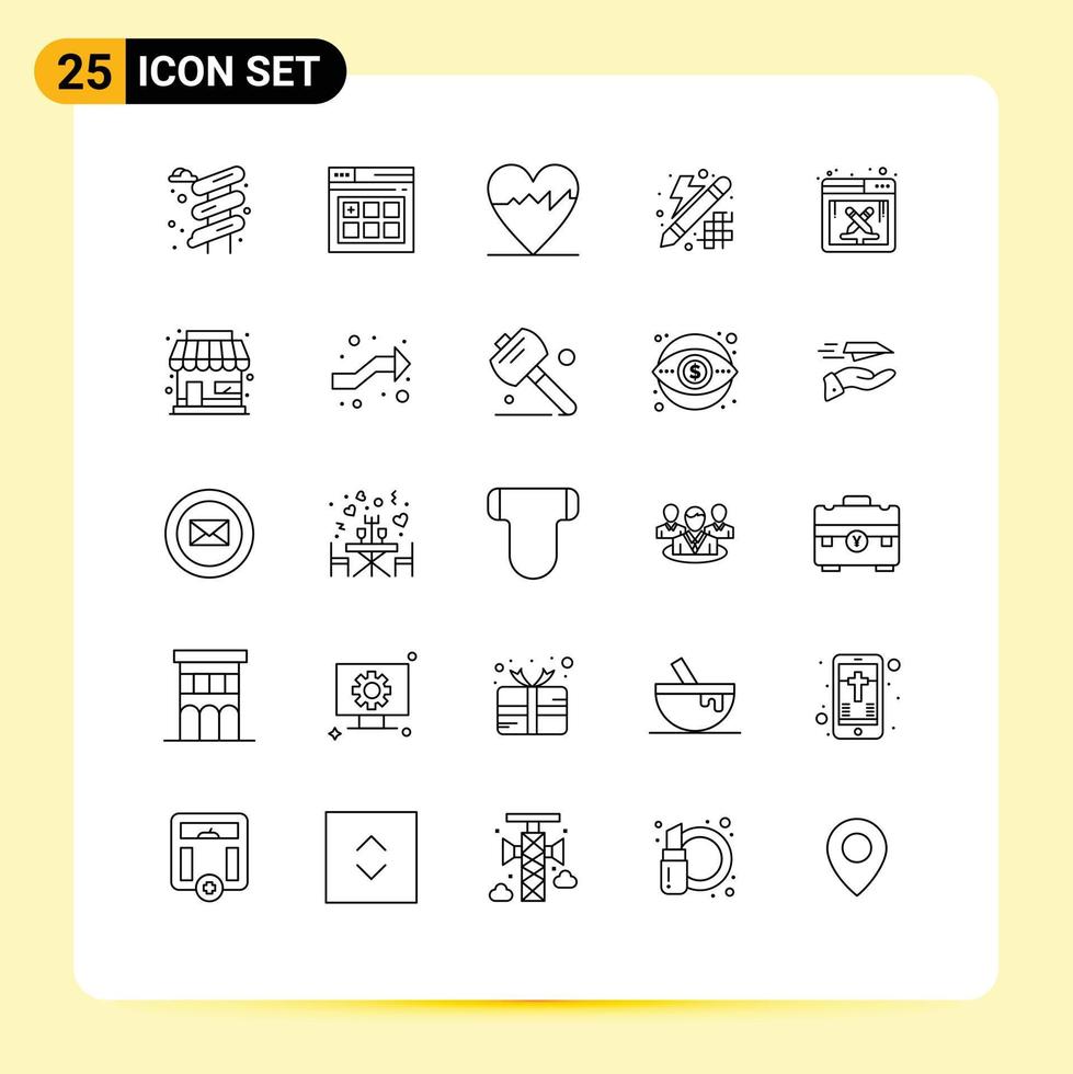 Set of 25 Commercial Lines pack for building software pulse design work thinking Editable Vector Design Elements