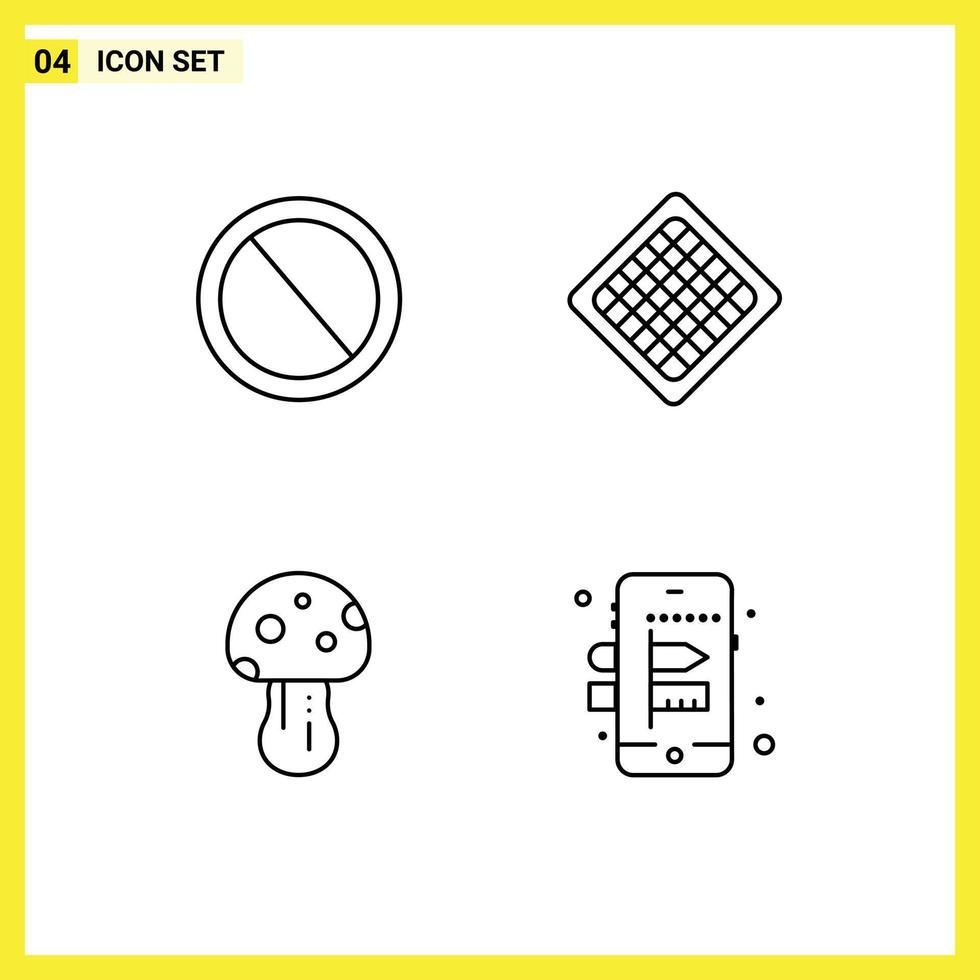 Modern Set of 4 Filledline Flat Colors and symbols such as bin mushroom trash food poison Editable Vector Design Elements