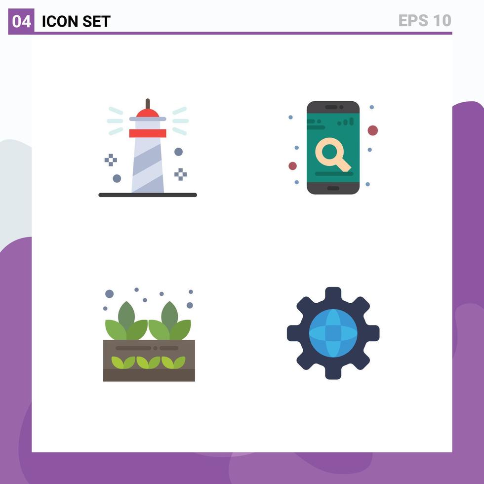 Group of 4 Modern Flat Icons Set for beach agriculture sea mobile nature Editable Vector Design Elements