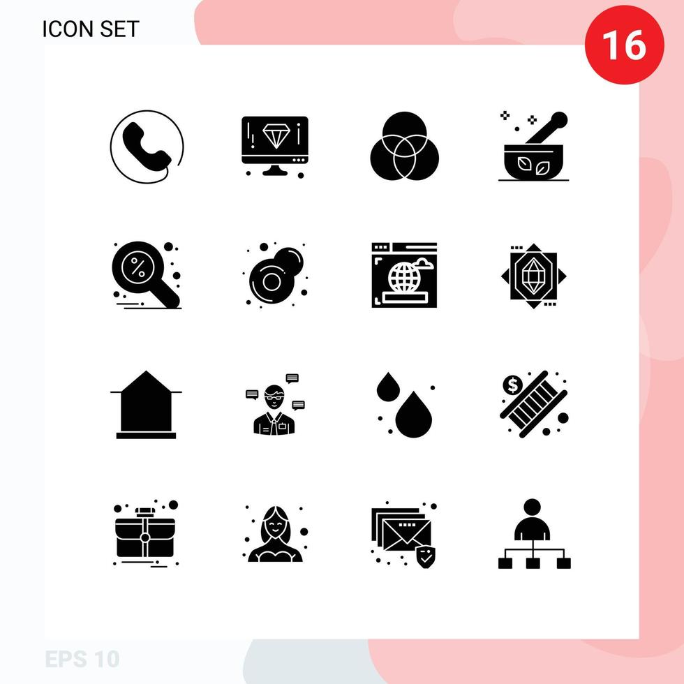 16 Thematic Vector Solid Glyphs and Editable Symbols of search find color discount medicine Editable Vector Design Elements
