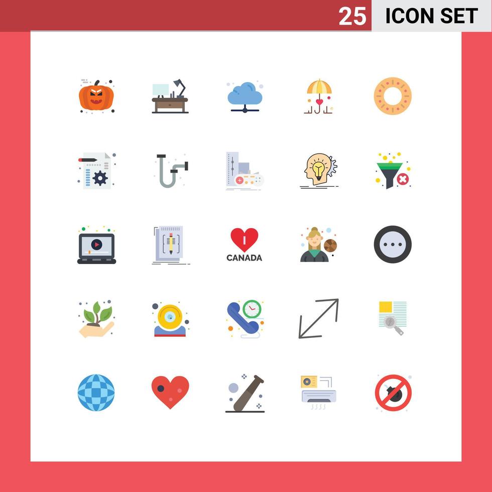 Modern Set of 25 Flat Colors Pictograph of doughnut love cloud secure insurance Editable Vector Design Elements