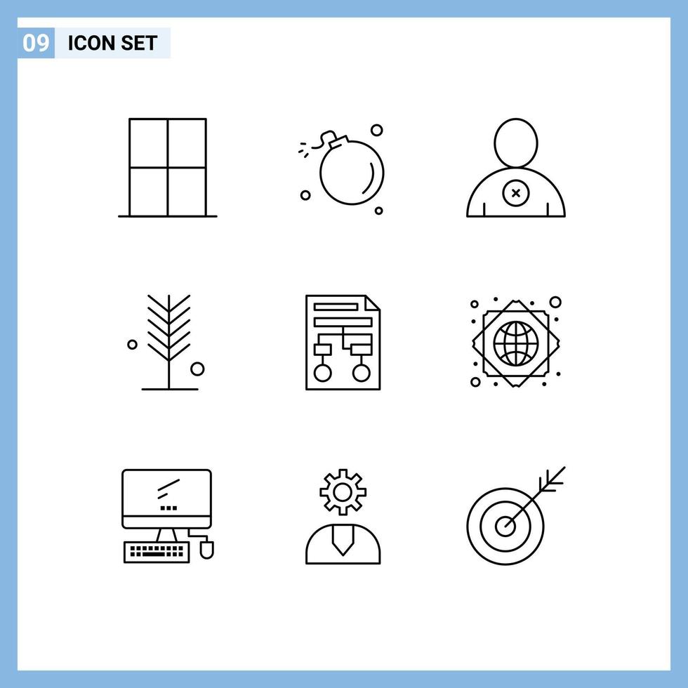 Pack of 9 creative Outlines of tree nature meteor environment user Editable Vector Design Elements