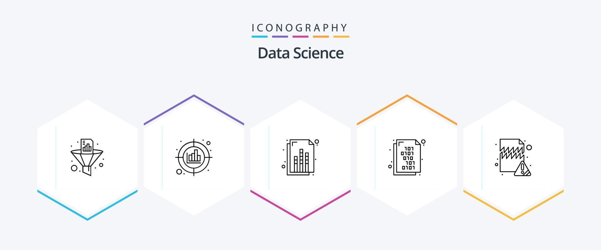 Data Science 25 Line icon pack including error. document. strategy. binary code. graph vector