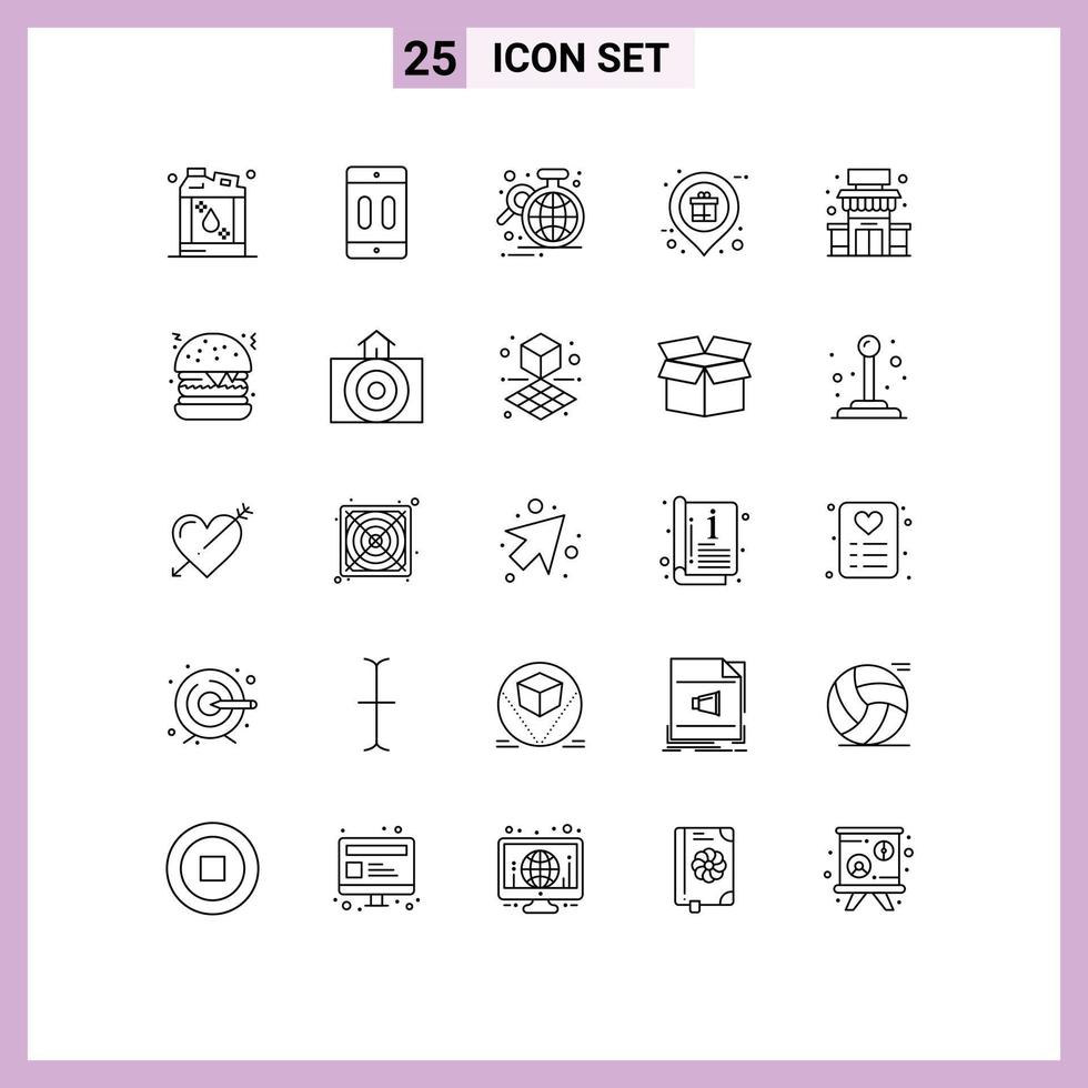 25 Line concept for Websites Mobile and Apps shop market pause holder globe Editable Vector Design Elements