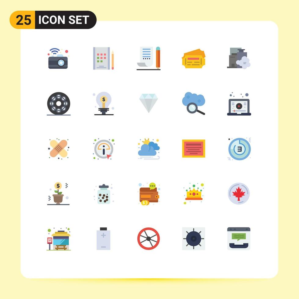 25 Universal Flat Color Signs Symbols of industry station jotter ticket scratch pad Editable Vector Design Elements