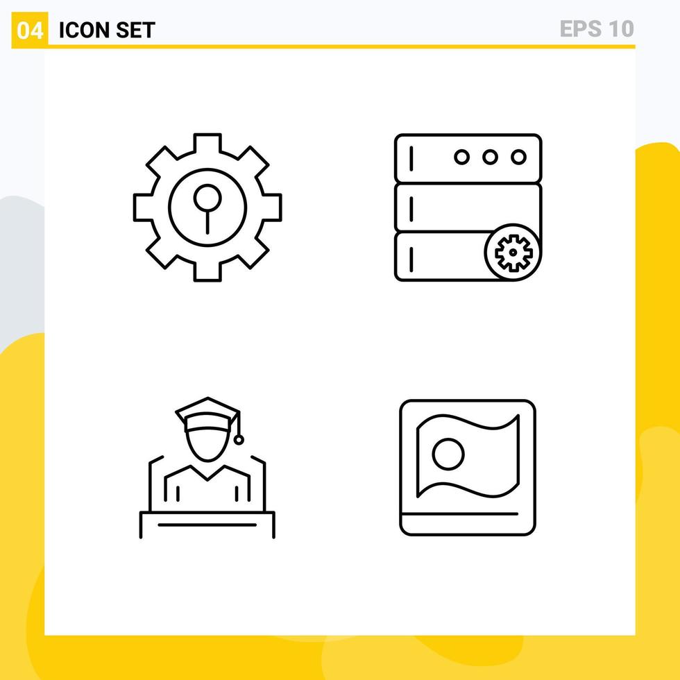 4 User Interface Line Pack of modern Signs and Symbols of keyhole graduation setting server bangladesh Editable Vector Design Elements