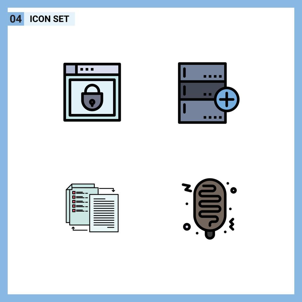Set of 4 Modern UI Icons Symbols Signs for internet file web security base transfer Editable Vector Design Elements