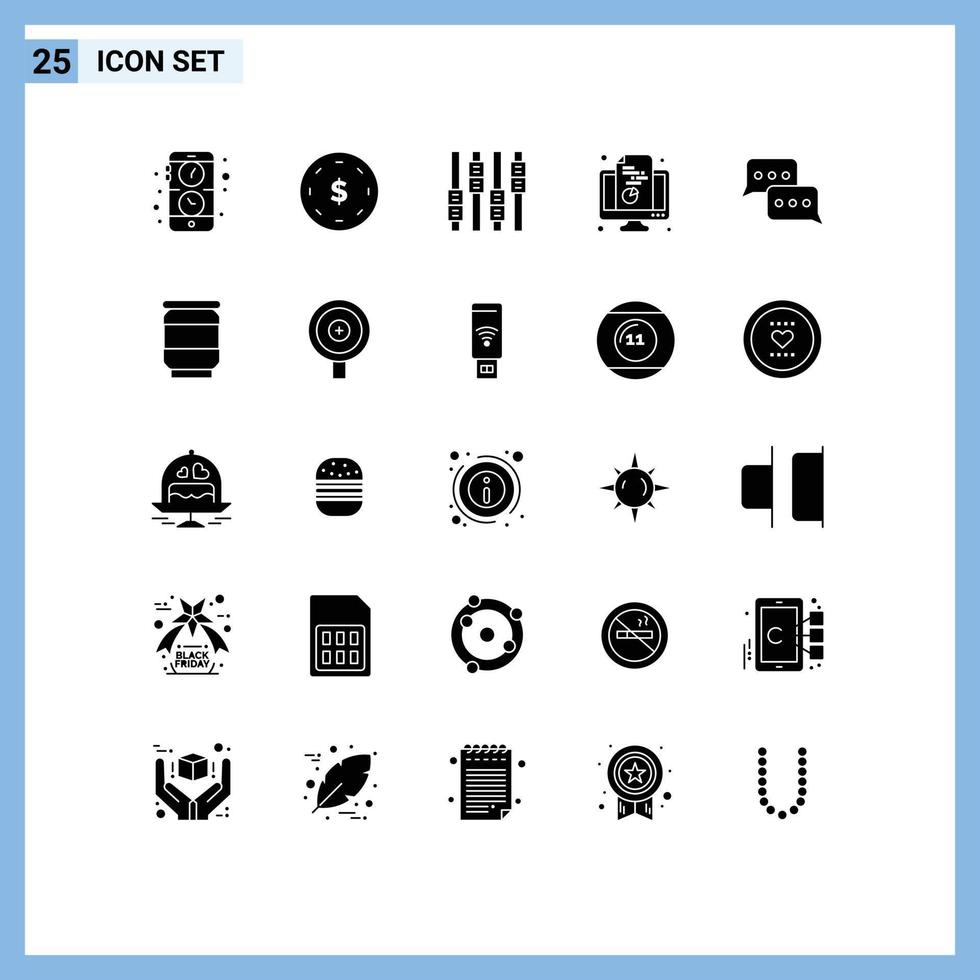 25 Thematic Vector Solid Glyphs and Editable Symbols of communication document control pie computer Editable Vector Design Elements