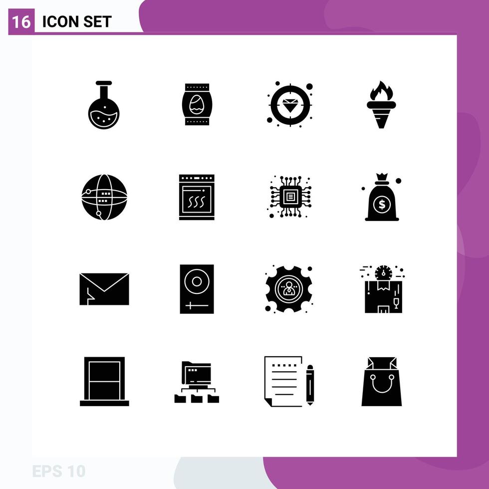 Mobile Interface Solid Glyph Set of 16 Pictograms of olympic greece holiday games target Editable Vector Design Elements