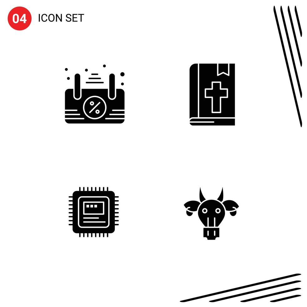 4 Universal Solid Glyph Signs Symbols of board computer bible thanksgiving adornment Editable Vector Design Elements