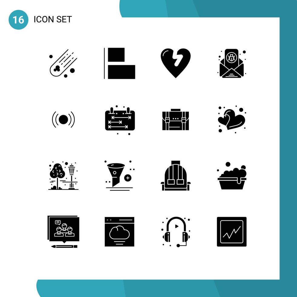16 Thematic Vector Solid Glyphs and Editable Symbols of ux signal love essential letter Editable Vector Design Elements
