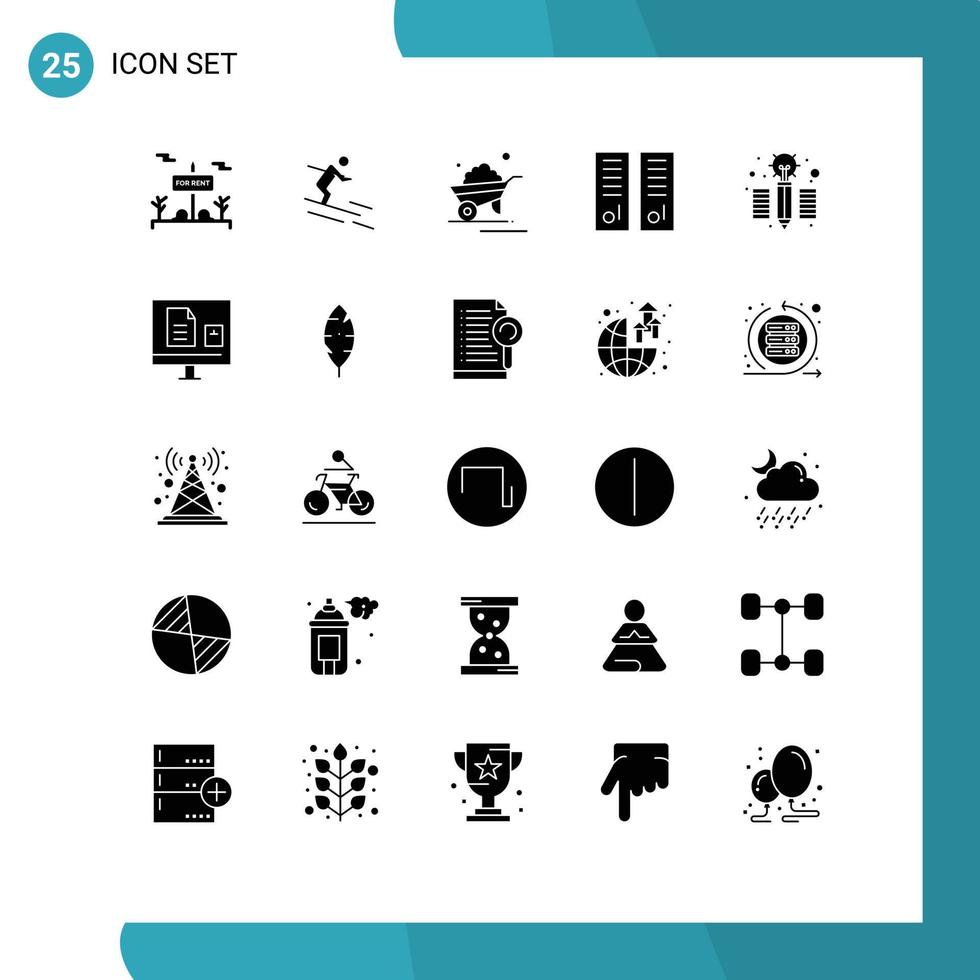 Mobile Interface Solid Glyph Set of 25 Pictograms of sport room lockers room barrow lockers wheelbarrow Editable Vector Design Elements