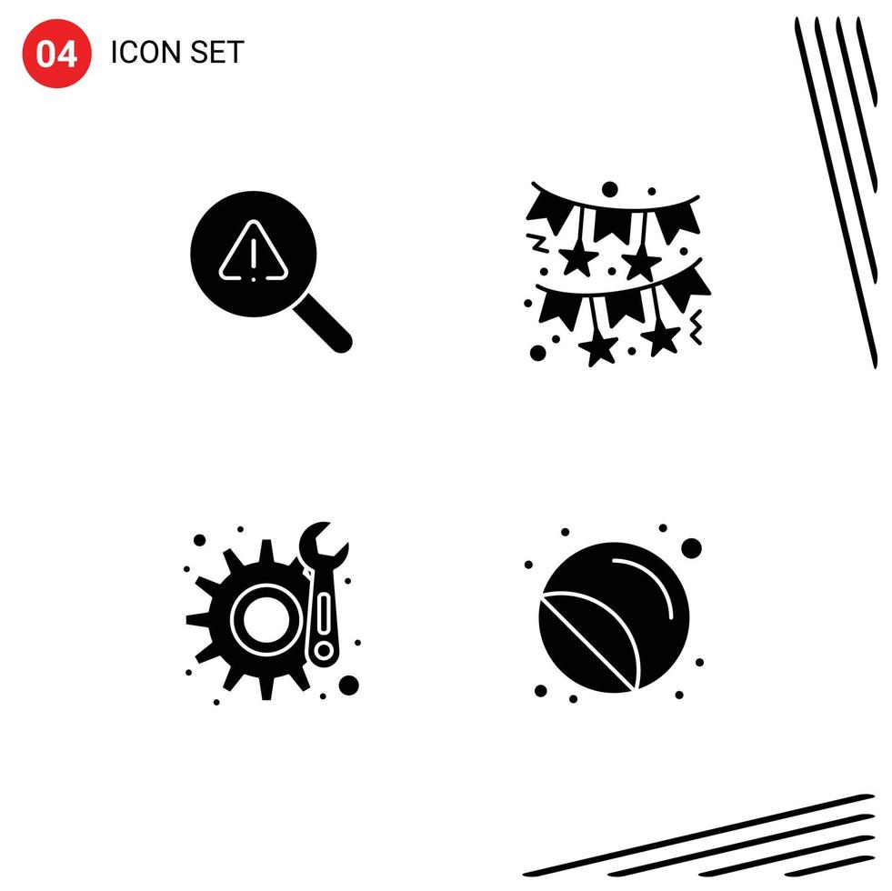 4 Universal Solid Glyphs Set for Web and Mobile Applications find maintenance error red labels Editable Vector Design Elements