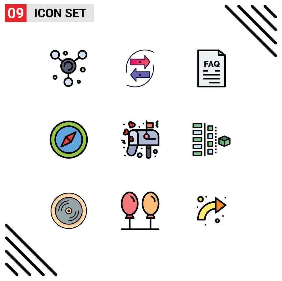9 iconos creativos signos y símbolos modernos de la brújula de papel de ubicación de la caja ayudan a los elementos de diseño vectorial editables vector