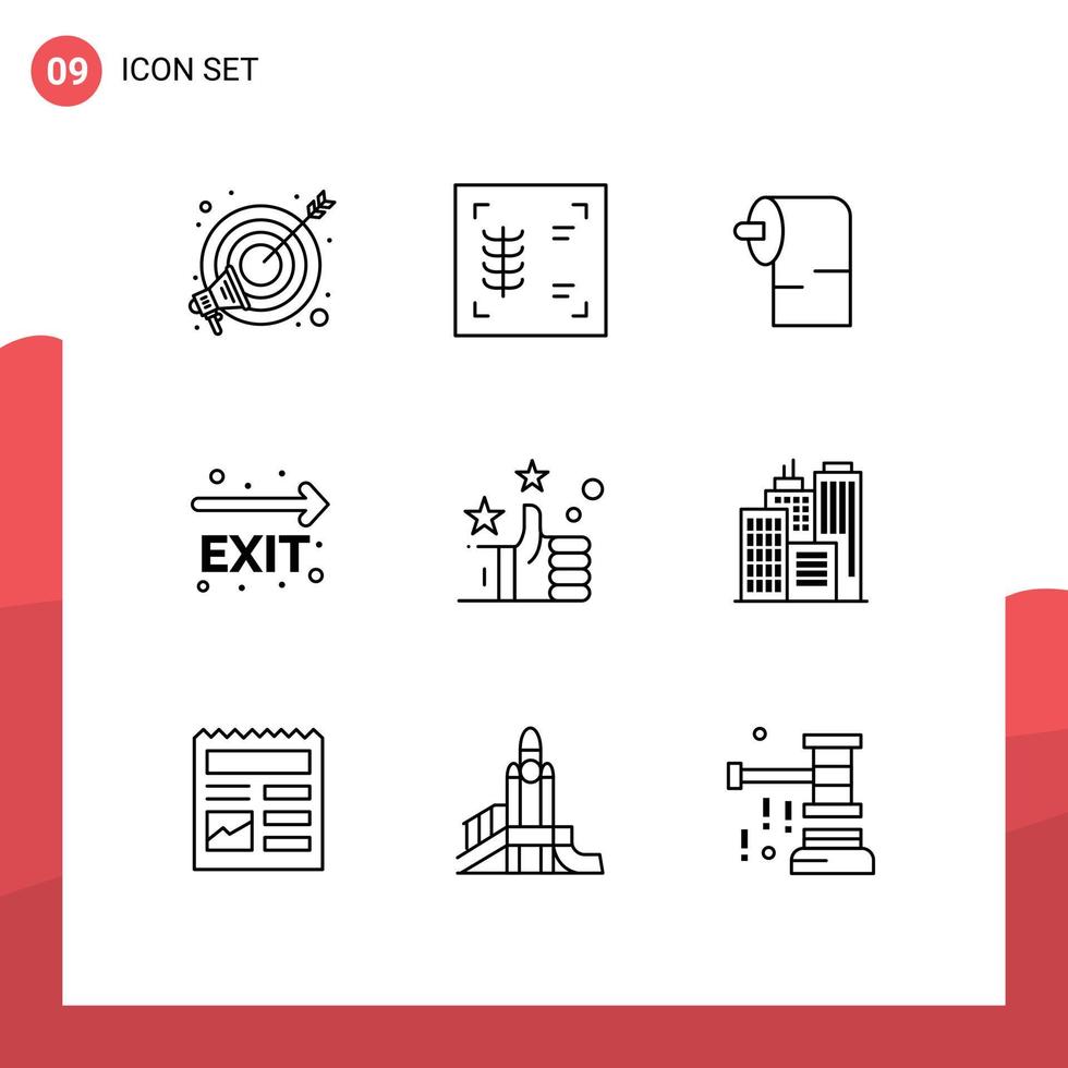 Set of 9 Modern UI Icons Symbols Signs for building hand paper favorites leave Editable Vector Design Elements