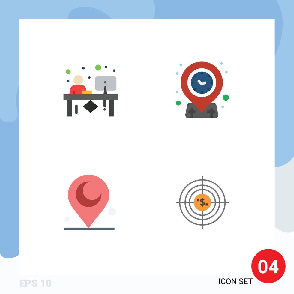 Group of 4 Modern Flat Icons Set for clerk minaret front location religious Editable Vector Design Elements