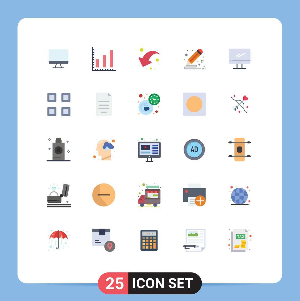 Editable Vector Line Pack of 25 Simple Flat Colors of monitor paint share draw creative Editable Vector Design Elements