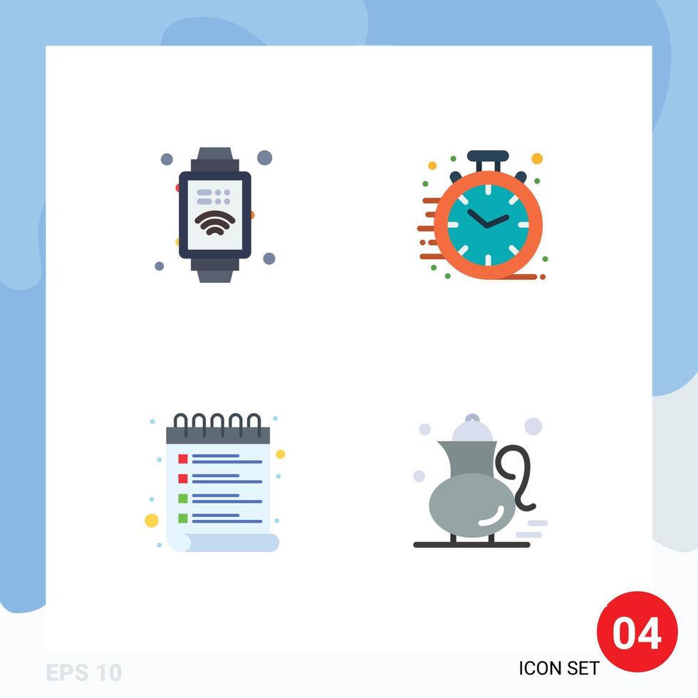 Universal Icon Symbols Group of 4 Modern Flat Icons of hand watch wish fast office tea Editable Vector Design Elements
