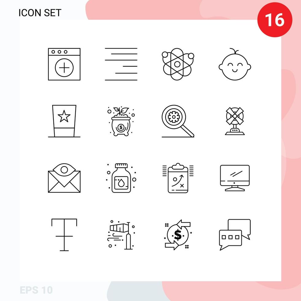 Group of 16 Modern Outlines Set for top hat hat genetic fashion newborn Editable Vector Design Elements