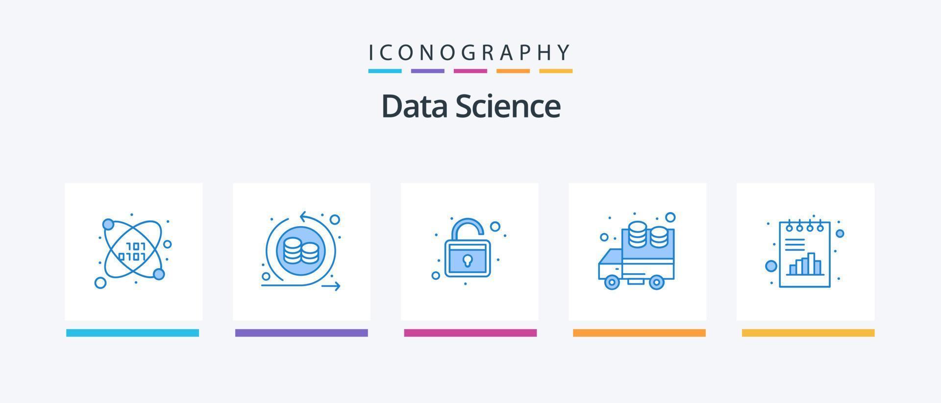 paquete de iconos azul 5 de ciencia de datos que incluye gráfico. documento. línea de corriente. analítica. transferir. diseño de iconos creativos vector