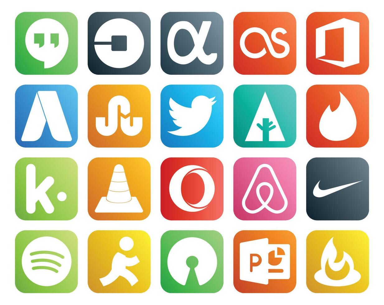 20 Social Media Icon Pack Including opera media stumbleupon vlc tinder vector