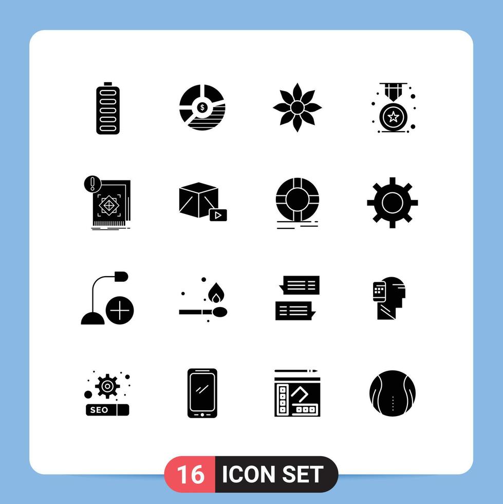 Group of 16 Solid Glyphs Signs and Symbols for badge nature graph flower amaryllis flower Editable Vector Design Elements