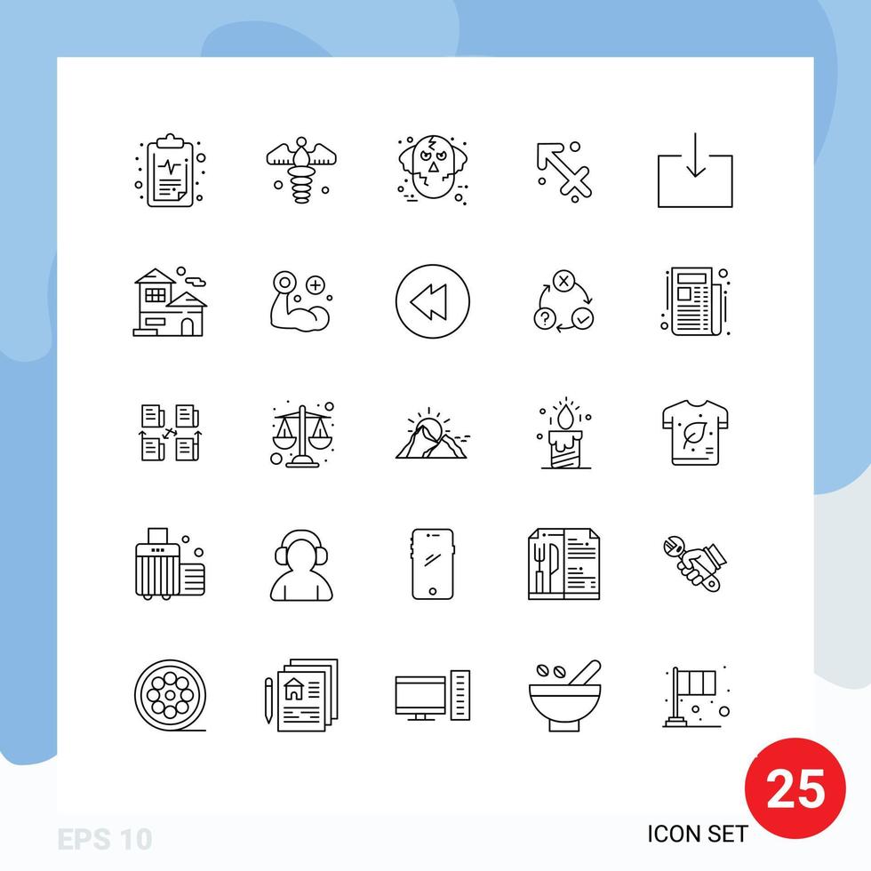 conjunto de 25 iconos modernos de ui símbolos signos para flecha zodiaco mal sagitario lobo elementos de diseño vectorial editables vector