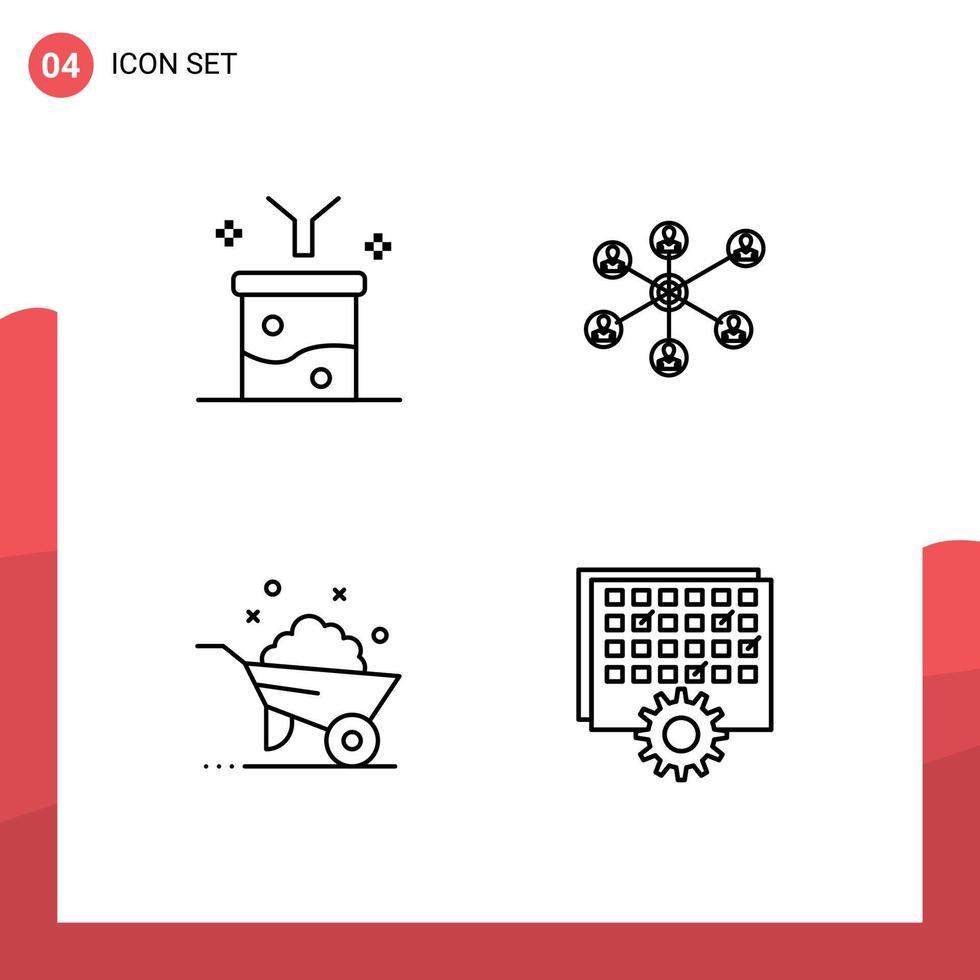 Pictogram Set of 4 Simple Filledline Flat Colors of big data and science concept barrow funnel internet wheel Editable Vector Design Elements