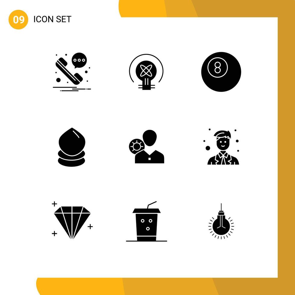 Solid Glyph Pack of 9 Universal Symbols of personal gear billiard efficiency environment Editable Vector Design Elements