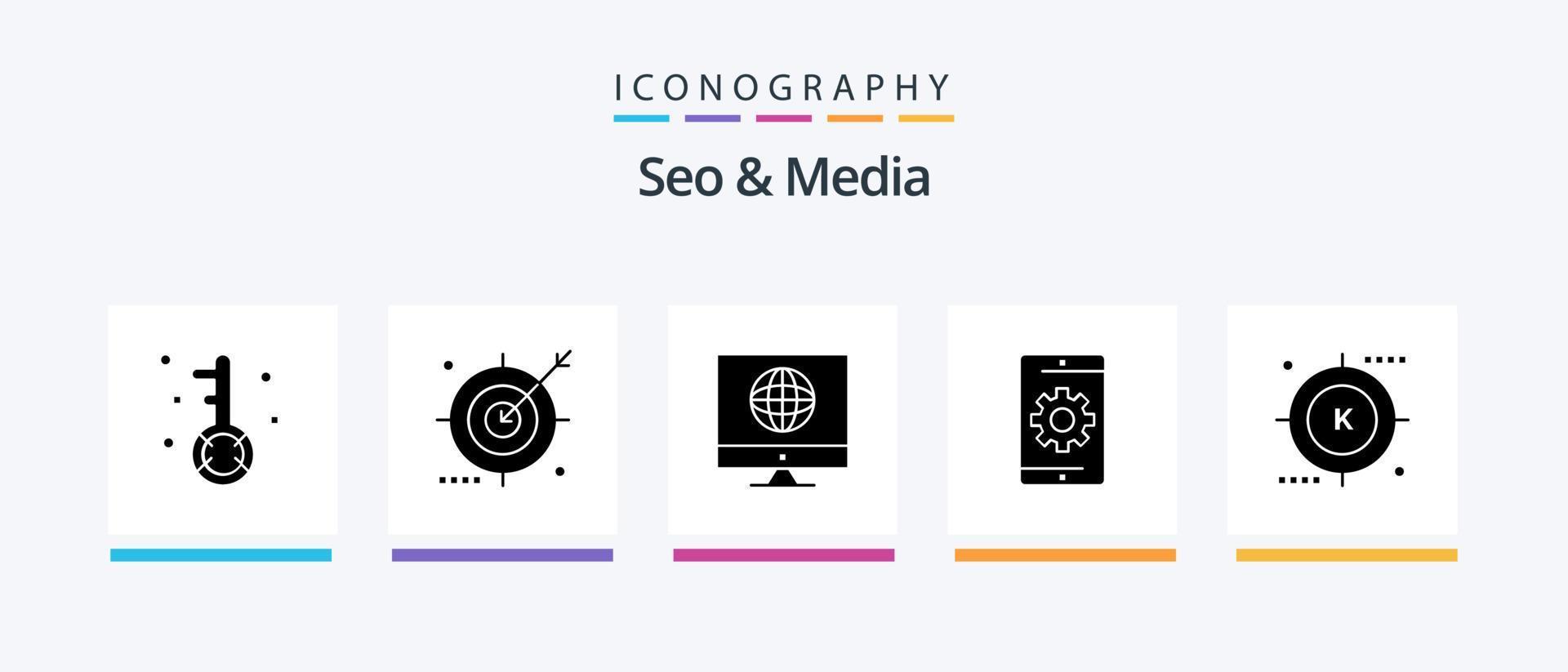 Seo and Media Glyph 5 Icon Pack Including phone. media. optimization. engine. news. Creative Icons Design vector