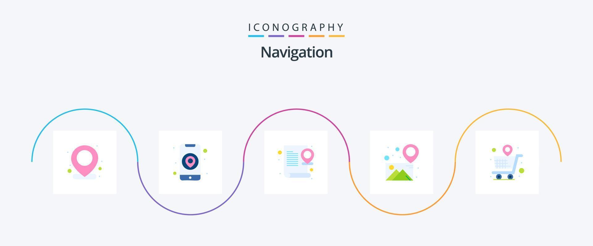 Navigation Flat 5 Icon Pack Including store. pin. map. map. gallery vector