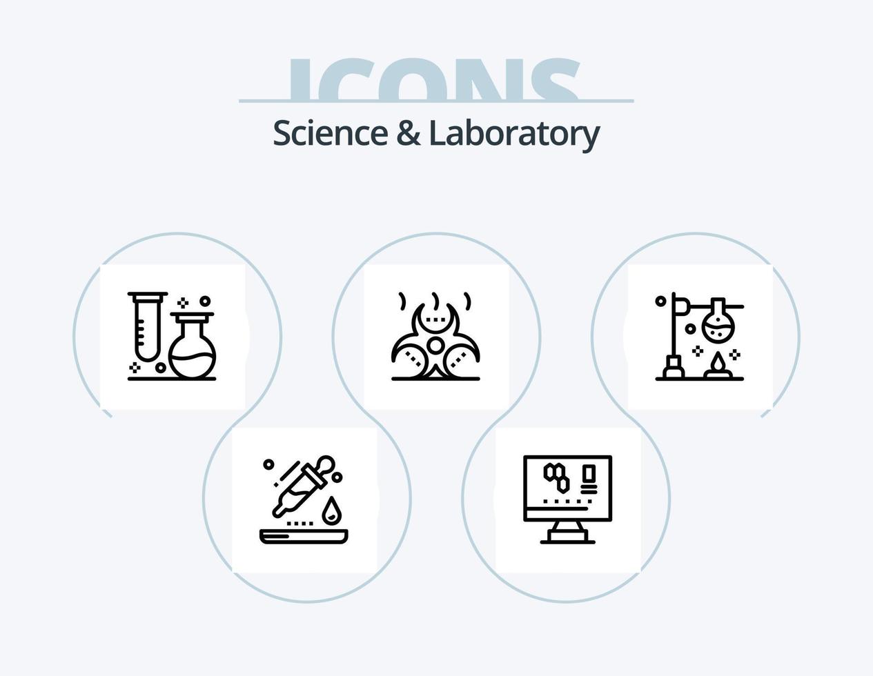 paquete de iconos de línea científica 5 diseño de iconos. cuentagotas. ciencia. biología. alimento. manzana vector