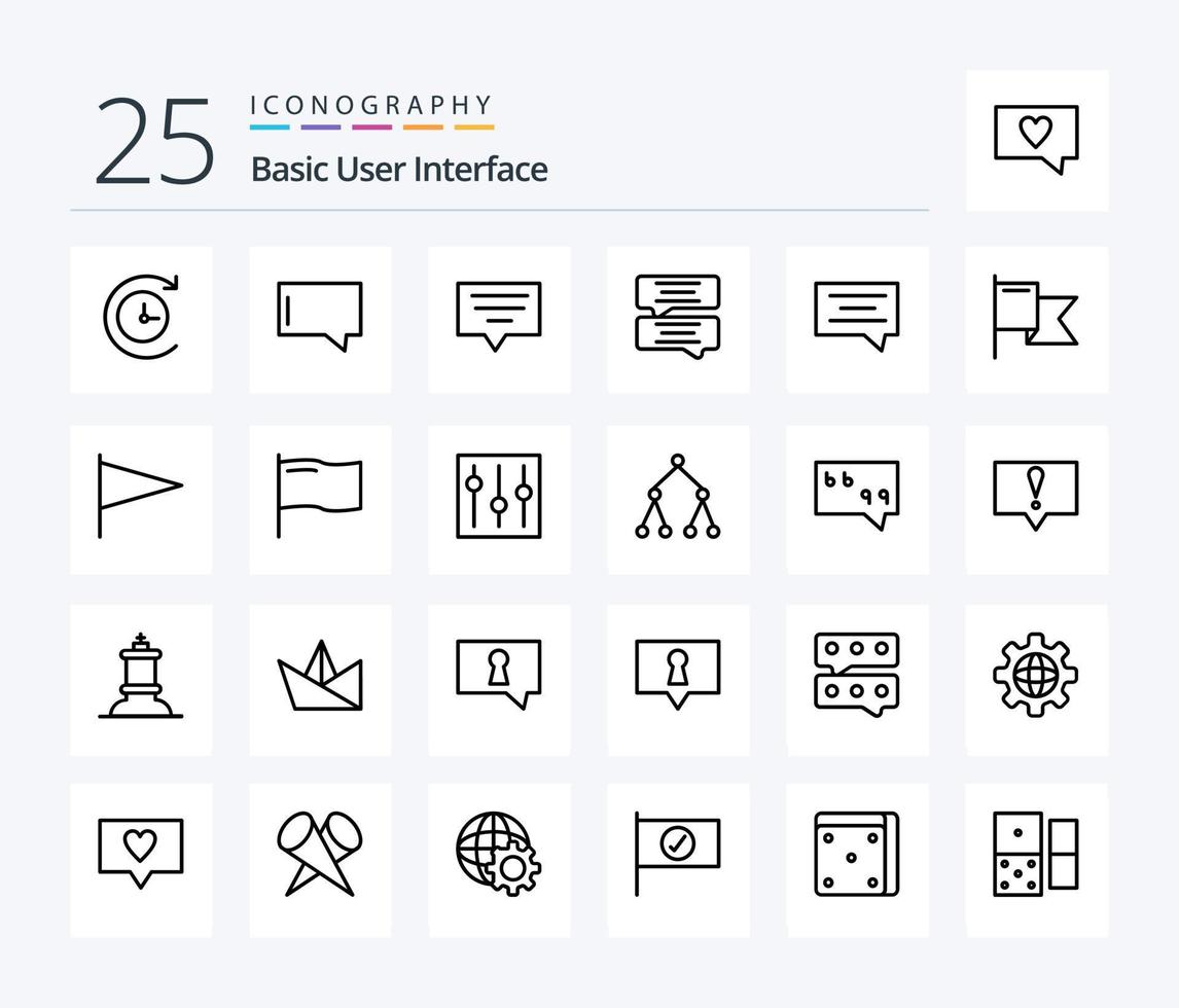 paquete básico de iconos de 25 líneas que incluye mensaje. topología básico. social. usuario vector