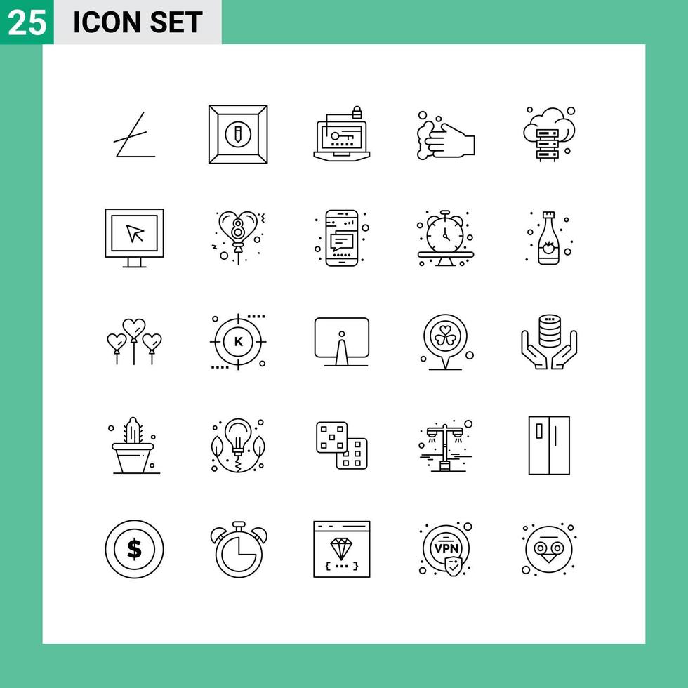 25 Universal Lines Set for Web and Mobile Applications storage cloud hardware wash hand Editable Vector Design Elements