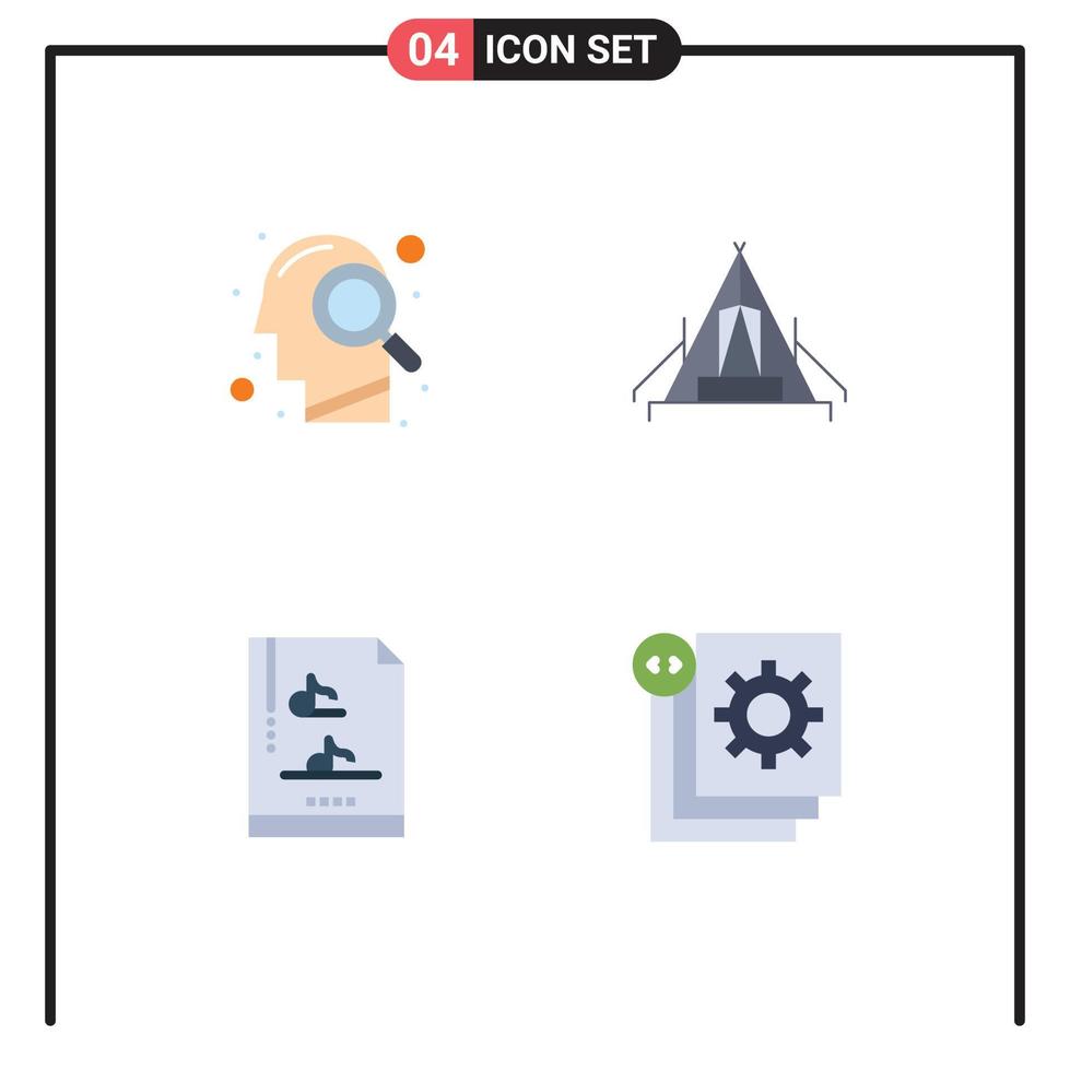 Editable Vector Line Pack of 4 Simple Flat Icons of head file document search camp multimedia Editable Vector Design Elements