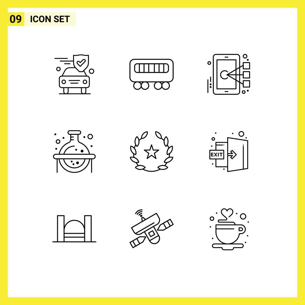 9 Creative Icons Modern Signs and Symbols of stare cinema focus study flask Editable Vector Design Elements