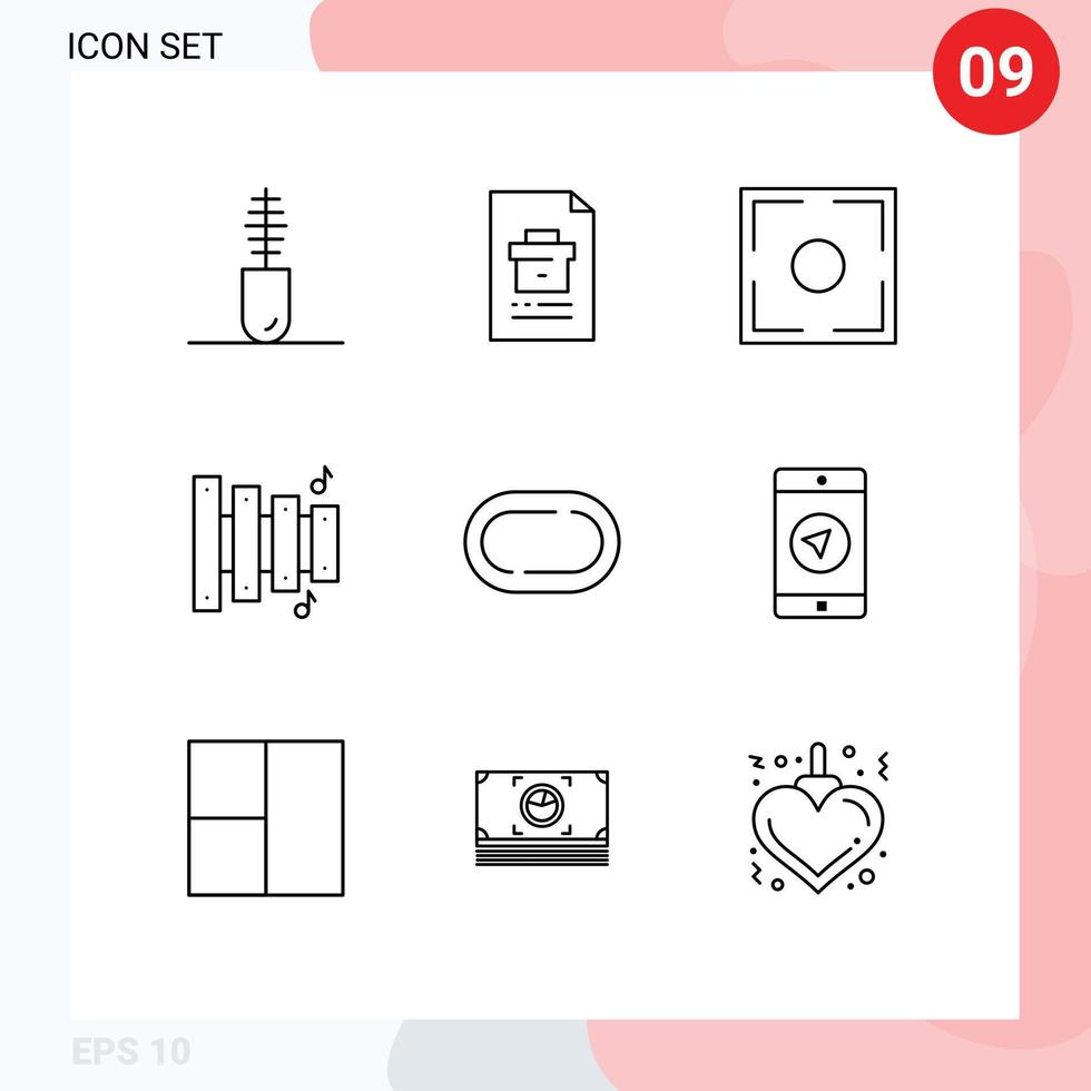 Set of 9 Commercial Outlines pack for stadium music report equipment point Editable Vector Design Elements