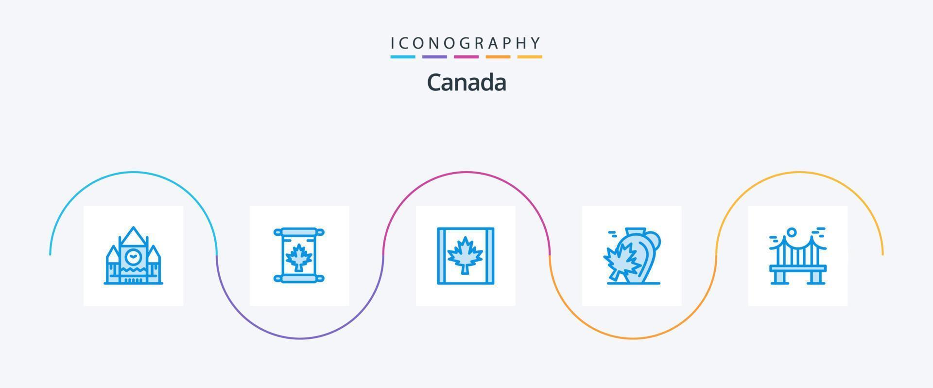 paquete de iconos de canadá azul 5 que incluye el puente. arce. Canadá. lámina. otoño vector