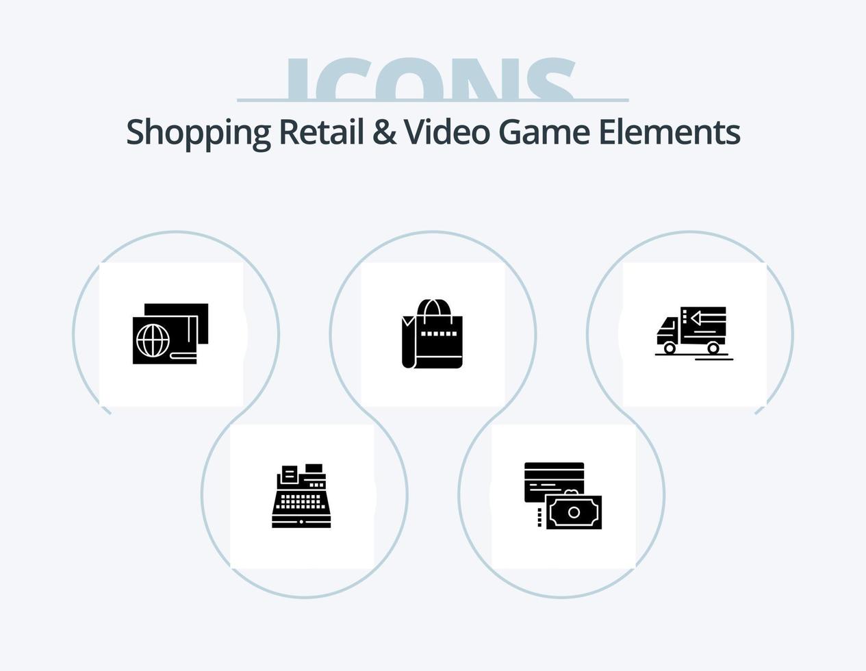 Shoping Retail And Video Game Elements Glyph Icon Pack 5 Icon Design. delivery . shop. identity. shopping. bag vector