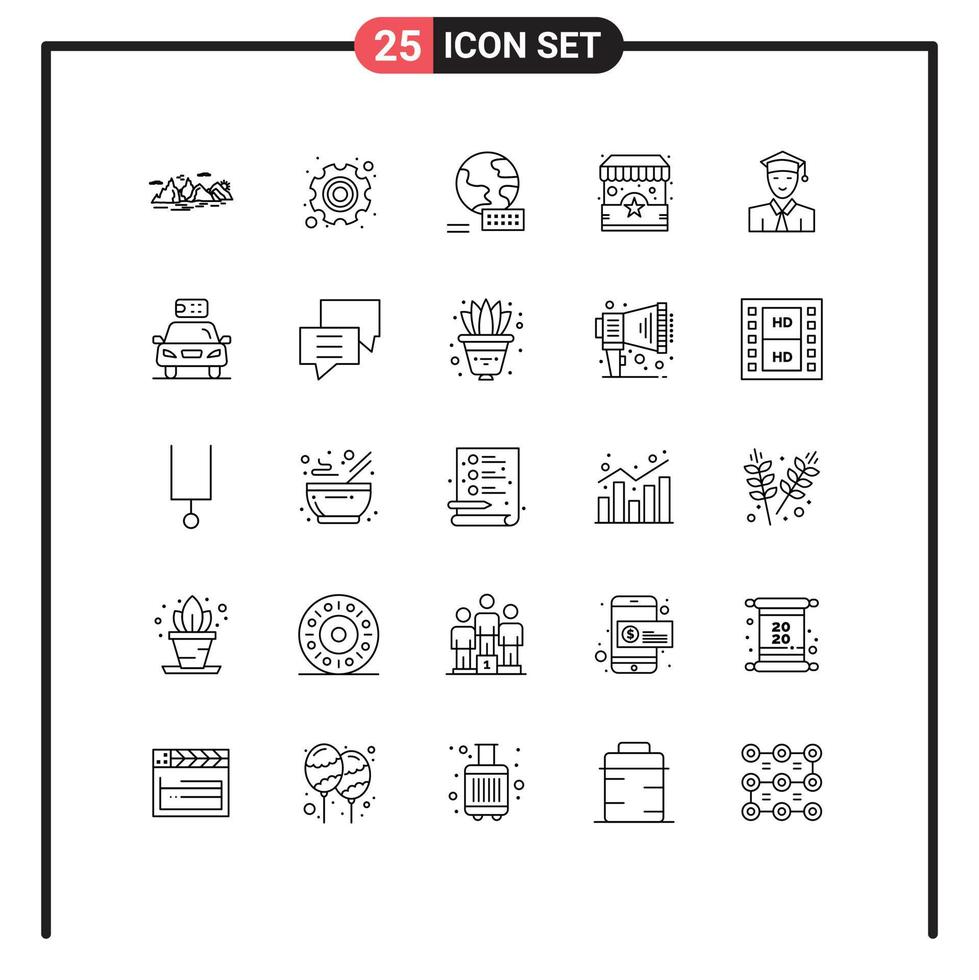 25 Thematic Vector Lines and Editable Symbols of education stand labour shopping ecommerce Editable Vector Design Elements