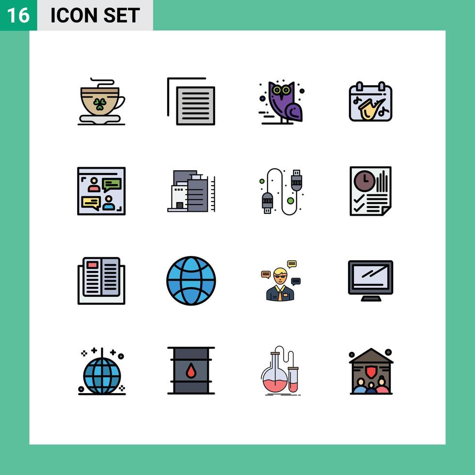 User Interface Pack of 16 Basic Flat Color Filled Lines of chat saxophone bird play calendar Editable Creative Vector Design Elements