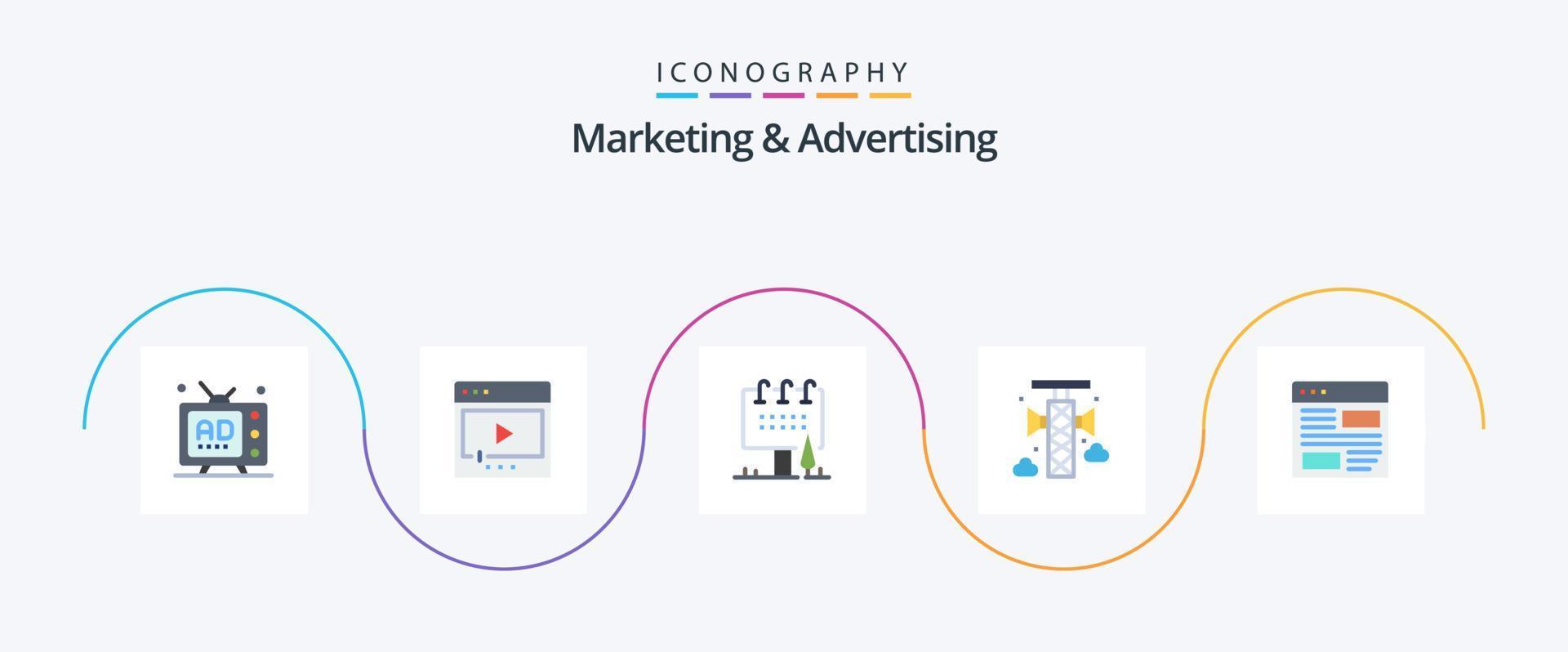 Marketing And Advertising Flat 5 Icon Pack Including communication. announcement. multimedia. commercial. board vector